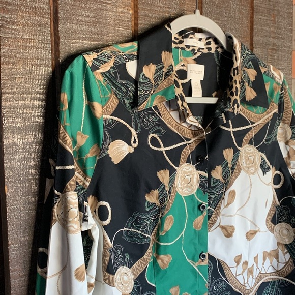 Chico’s No-Iron button up top Chicos size 0 XS equestrian preppy classic blouse - Picture 3 of 14